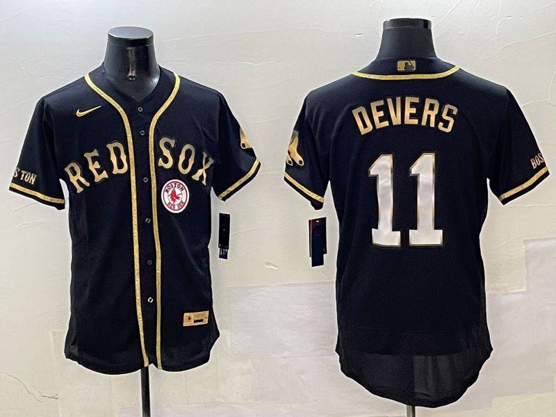 Men Boston Red Sox #11 Devers Black Gold three generations Elite 2025 Nike MLB Jersey style 1
